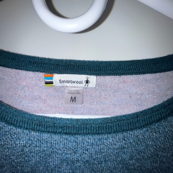 Smartwool Womens Shadow Pine Colorblock Sweater in Mist Blue/Twilight Marl - Picture 2 of 4